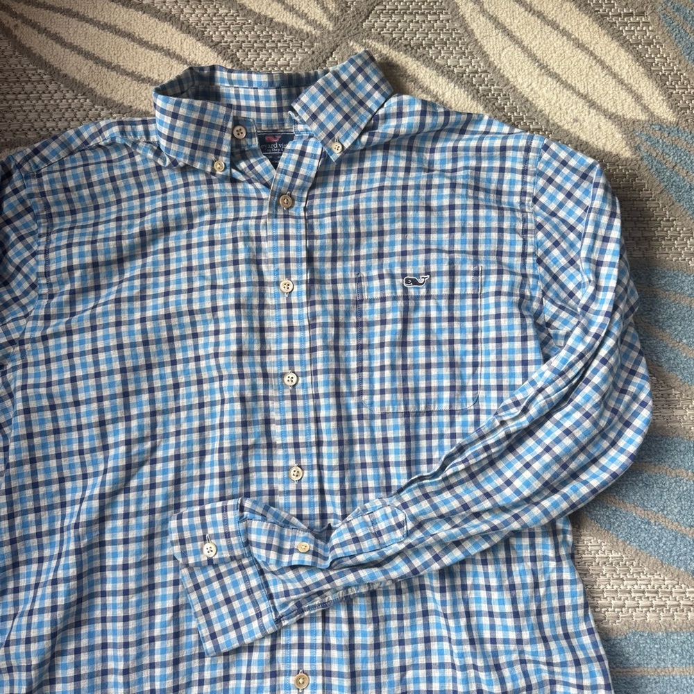 Vineyard Vines Men’s Slim Fit Tucker Button Down Blue‎ Gingham Shirt Size Large